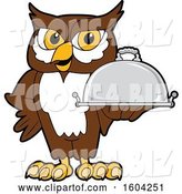 Vector Illustration of a Cartoon Owl School Mascot Holding a Platter by Mascot Junction