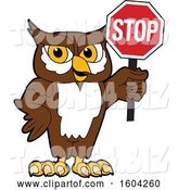 Vector Illustration of a Cartoon Owl School Mascot Holding a Stop Sign by Mascot Junction