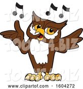 Vector Illustration of a Cartoon Owl School Mascot Singing by Mascot Junction
