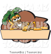 Vector Illustration of a Cartoon Palm Tree Mascot over a Blank Tan Business Label by Mascot Junction