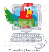 Vector Illustration of a Cartoon Parrot Mascot in a Computer by Mascot Junction