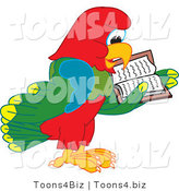 Vector Illustration of a Cartoon Parrot Mascot Reading by Mascot Junction