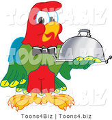 Vector Illustration of a Cartoon Parrot Mascot Serving a Platter by Mascot Junction