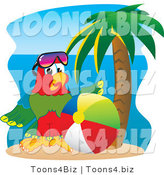Vector Illustration of a Cartoon Parrot Mascot with a Beach Ball by Mascot Junction