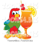 Vector Illustration of a Cartoon Parrot Mascot with a Fruity Cocktail by Mascot Junction