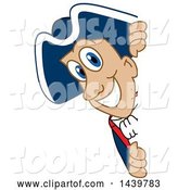 Vector Illustration of a Cartoon Patriot Mascot Looking Around a Sign by Mascot Junction