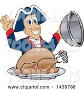 Vector Illustration of a Cartoon Patriot Mascot Serving a Roasted Thanksgiving Turkey by Mascot Junction