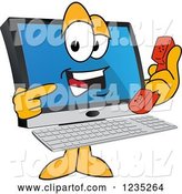 Vector Illustration of a Cartoon PC Computer Mascot Holding and Pointing to a Phone by Mascot Junction