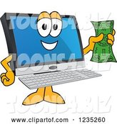 Vector Illustration of a Cartoon PC Computer Mascot Holding Cash Money by Mascot Junction