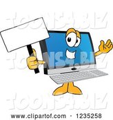 Vector Illustration of a Cartoon PC Computer Mascot Holding up a Blank Sign by Mascot Junction