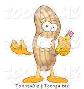 Vector Illustration of a Cartoon Peanut Mascot Holding a Pencil by Mascot Junction