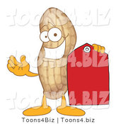 Vector Illustration of a Cartoon Peanut Mascot Holding a Red Price Tag by Mascot Junction