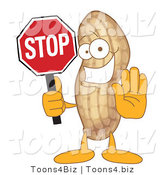 Vector Illustration of a Cartoon Peanut Mascot Holding a Stop Sign by Mascot Junction