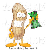 Vector Illustration of a Cartoon Peanut Mascot Holding Cash by Mascot Junction
