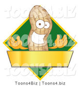 Vector Illustration of a Cartoon Peanut Mascot Logo with a Green Diamond and Gold Banner by Mascot Junction