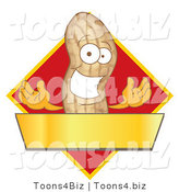 Vector Illustration of a Cartoon Peanut Mascot Logo with a Red Diamond and Gold Banner by Mascot Junction