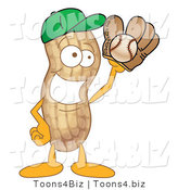 Vector Illustration of a Cartoon Peanut Mascot Playing Baseball by Mascot Junction