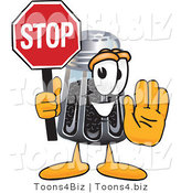 Vector Illustration of a Cartoon Pepper Shaker Mascot Holding a Stop Sign by Mascot Junction