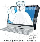 Vector Illustration of a Cartoon Polar Bear School Mascot Emerging from a Desktop Computer by Mascot Junction