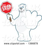 Vector Illustration of a Cartoon Polar Bear School Mascot Holding out a Paw and a Stop Sign by Mascot Junction