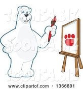 Vector Illustration of a Cartoon Polar Bear School Mascot Painting a Paw Print on a Canvas by Mascot Junction