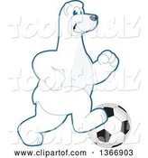 Vector Illustration of a Cartoon Polar Bear School Mascot Playing Soccer by Mascot Junction