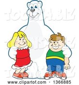 Vector Illustration of a Cartoon Polar Bear School Mascot Posing with Students by Mascot Junction