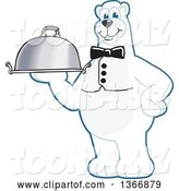 Vector Illustration of a Cartoon Polar Bear School Mascot Waiter Holding a Cloche Platter by Mascot Junction