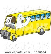 Vector Illustration of a Cartoon Polar Bear School Mascot Waving and Driving a School Bus by Mascot Junction