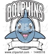 Vector Illustration of a Cartoon Porpoise Dolphin School Mascot Design with a Banner by Mascot Junction