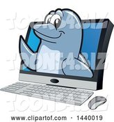 Vector Illustration of a Cartoon Porpoise Dolphin School Mascot Emerging from a Computer Screen by Mascot Junction