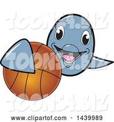 Vector Illustration of a Cartoon Porpoise Dolphin School Mascot Grabbing a Basketball by Mascot Junction