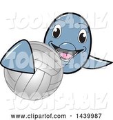 Vector Illustration of a Cartoon Porpoise Dolphin School Mascot Grabbing a Volleyball by Mascot Junction