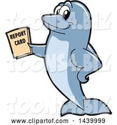 Vector Illustration of a Cartoon Porpoise Dolphin School Mascot Holding a Report Card by Mascot Junction