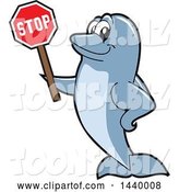 Vector Illustration of a Cartoon Porpoise Dolphin School Mascot Holding a Stop Sign by Mascot Junction