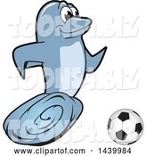 Vector Illustration of a Cartoon Porpoise Dolphin School Mascot Playing Soccer by Mascot Junction
