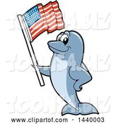 Vector Illustration of a Cartoon Porpoise Dolphin School Mascot Waving an American Flag by Mascot Junction