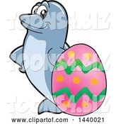 Vector Illustration of a Cartoon Porpoise Dolphin School Mascot with an Easter Egg by Mascot Junction