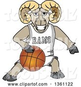 Vector Illustration of a Cartoon Ram Mascot Dribbling a Basketball by Mascot Junction