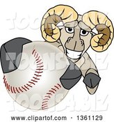 Vector Illustration of a Cartoon Ram Mascot Grabbing a Baseball by Mascot Junction