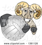 Vector Illustration of a Cartoon Ram Mascot Grabbing a Volleyball by Mascot Junction