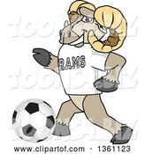 Vector Illustration of a Cartoon Ram Mascot Playing Soccer by Mascot Junction