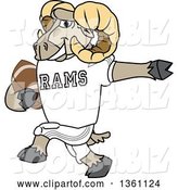 Vector Illustration of a Cartoon Ram Mascot Running with an American Football by Mascot Junction