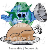 Vector Illustration of a Cartoon Recycle Mascot Serving a Thanksgiving Turkey by Mascot Junction