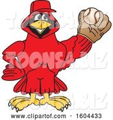 Vector Illustration of a Cartoon Red Cardinal Bird Mascot Baseball Player by Mascot Junction