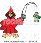 Vector Illustration of a Cartoon Red Cardinal Bird Mascot Fishing by Mascot Junction