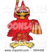 Vector Illustration of a Cartoon Red Cardinal Bird Mascot in Scuba Gear by Mascot Junction