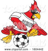 Vector Illustration of a Cartoon Red Cardinal Bird Mascot Playing Soccer by Mascot Junction
