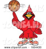 Vector Illustration of a Cartoon Red Cardinal Bird Mascot Spinning a Basketball by Mascot Junction