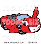 Vector Illustration of a Cartoon Red Convertible Car Mascot Holding up a Finger by Mascot Junction